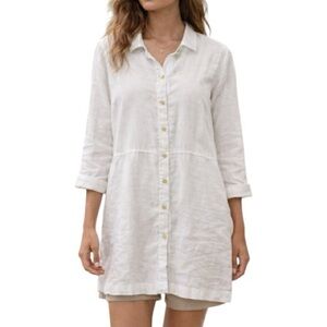 PureJill J. Jill 100% Linen White Button Down Tunic Shirt Dress Large Petite PL